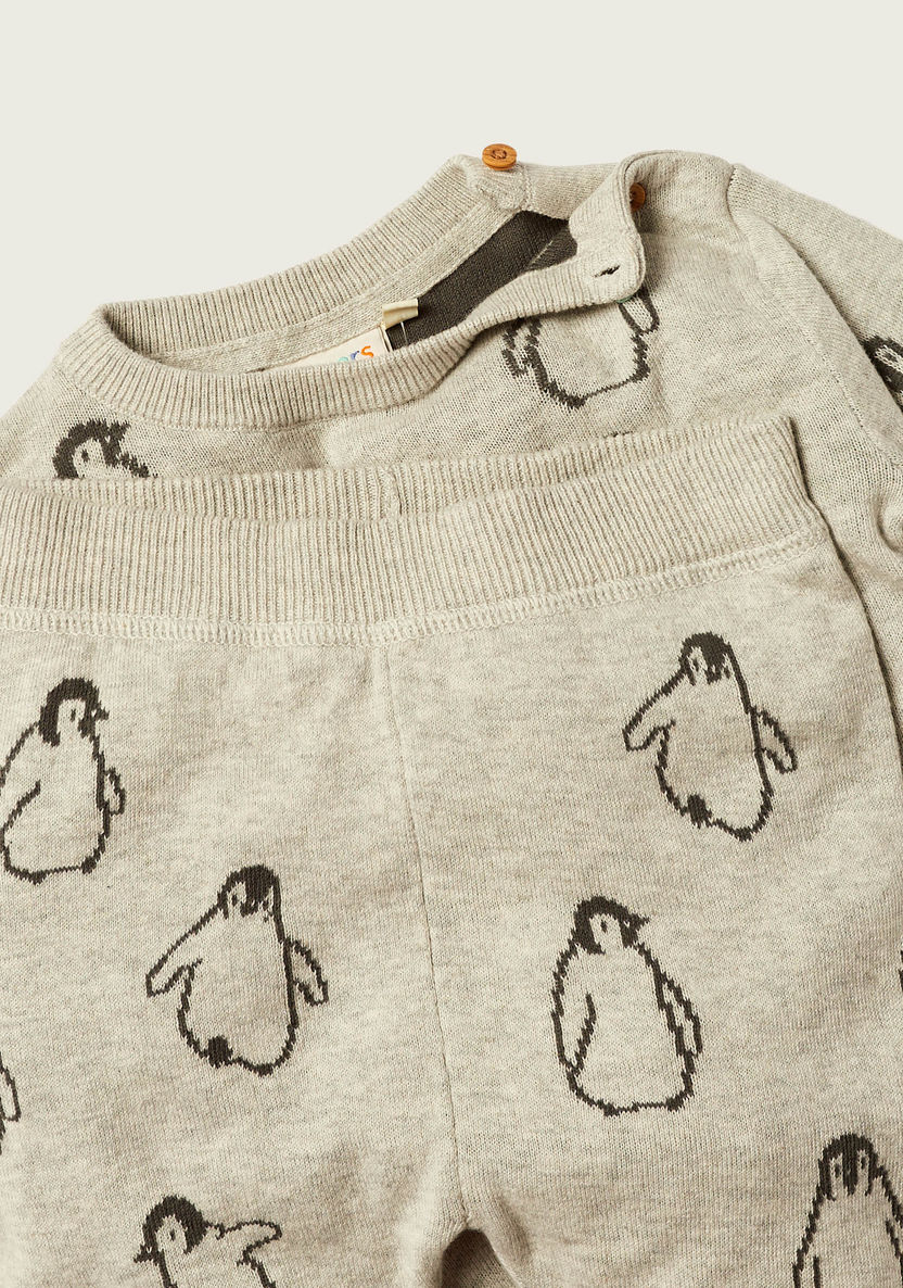 Juniors Penguin Print Sweatshirt and Jog Pants Set-Clothes Sets-image-3