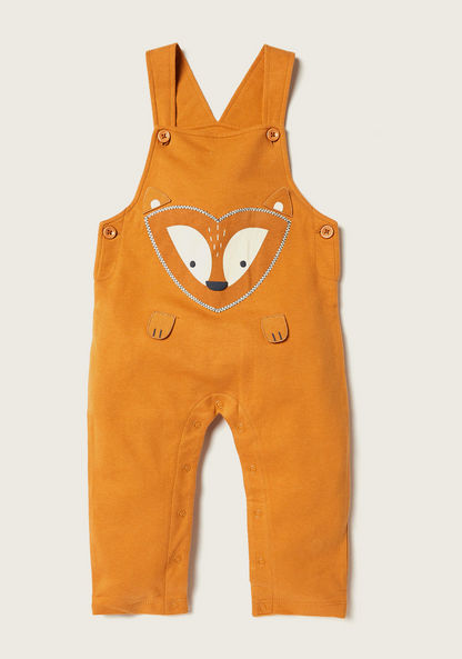 Juniors Printed T-shirt and Dungaree Set with Applique Detail