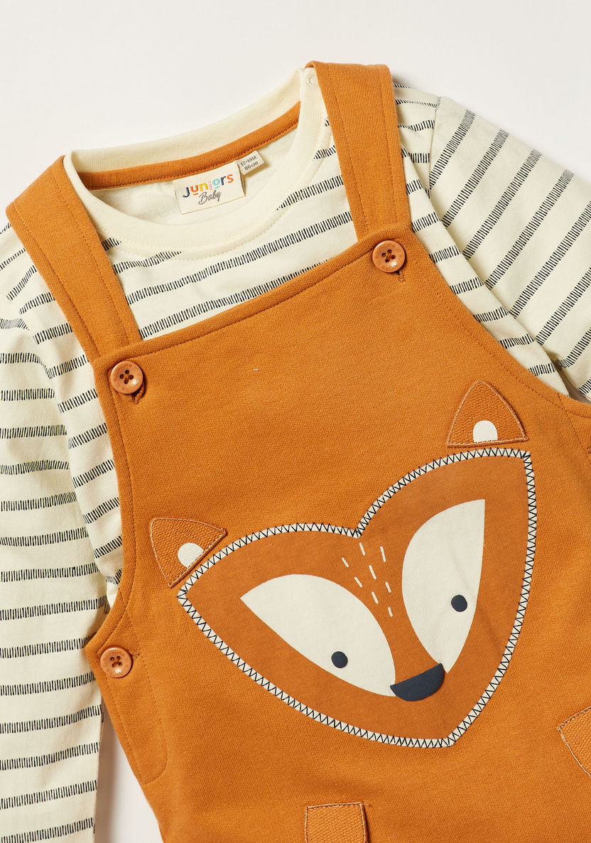 Juniors Printed T-shirt and Dungaree Set with Applique Detail-Clothes Sets-image-3