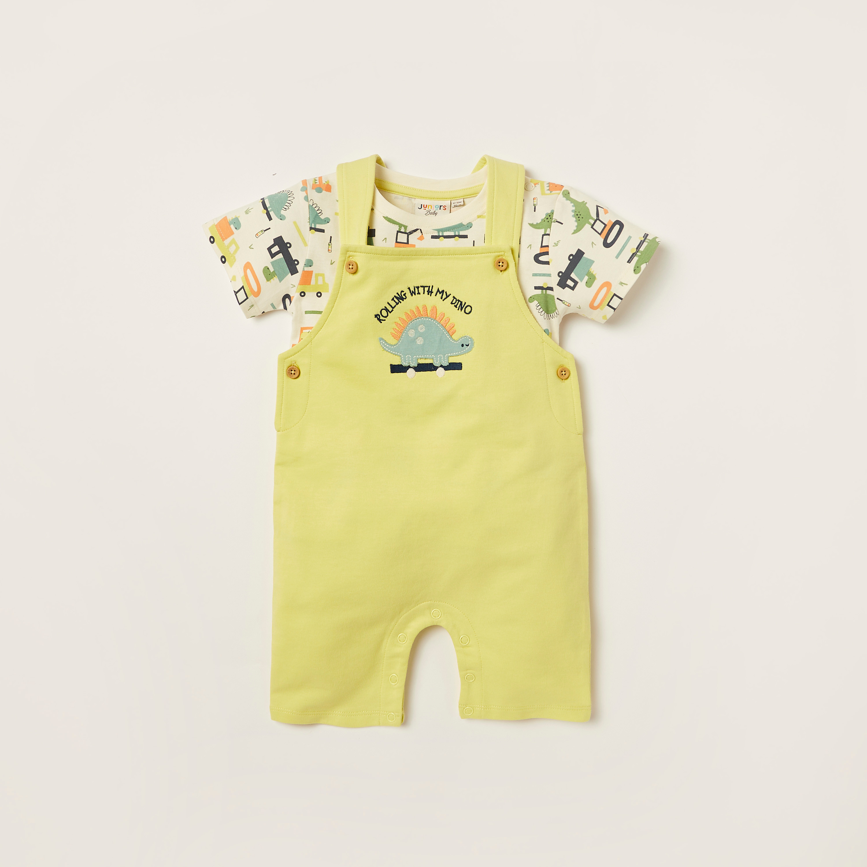 Juniors Applique Detail Dungaree and Printed T-shirt Set-baby-boys-clothing-setsandcoords-image-1