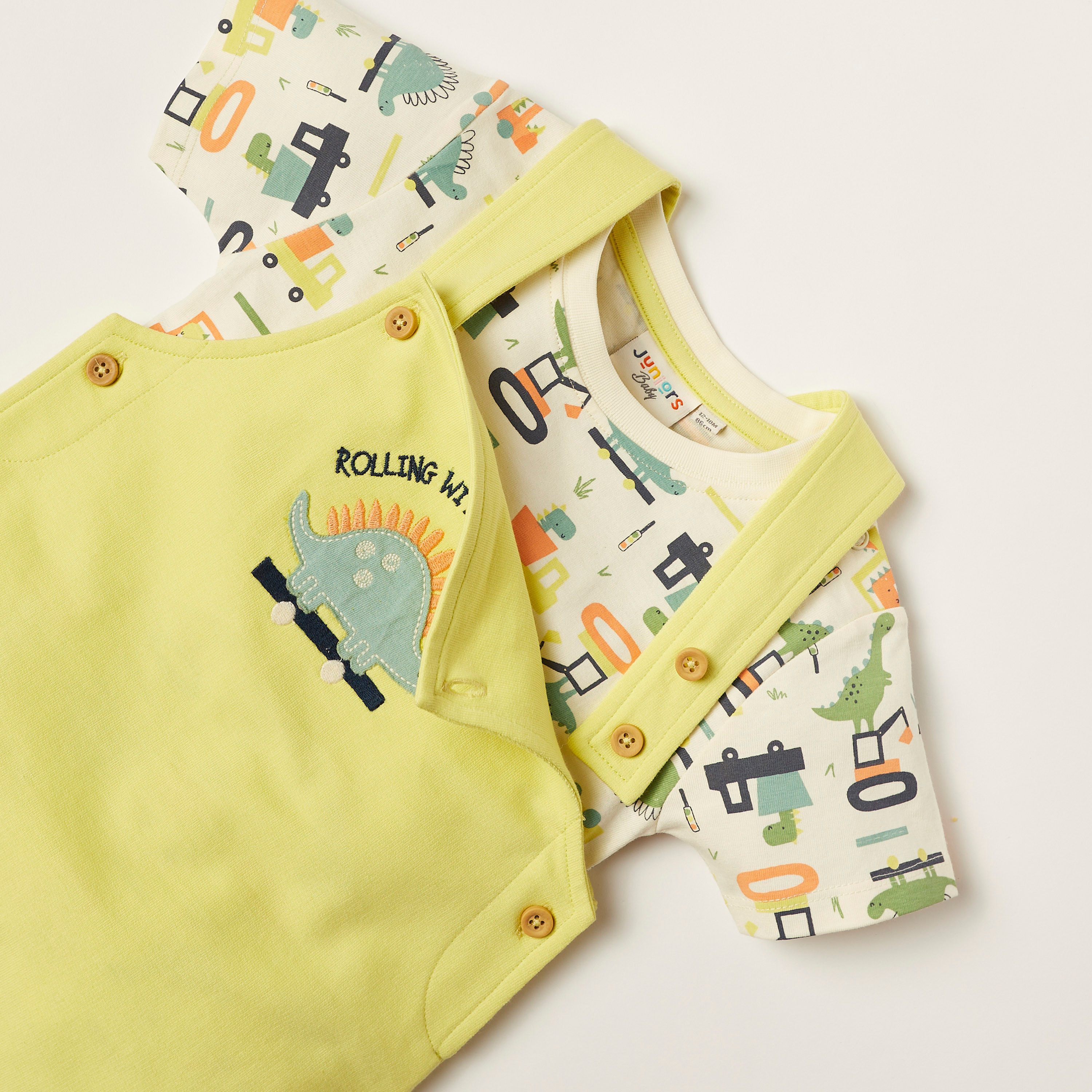 Juniors Applique Detail Dungaree and Printed T-shirt Set-baby-boys-clothing-setsandcoords-image-4