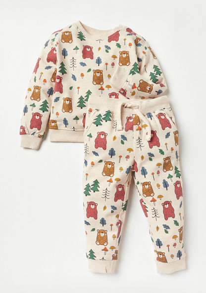Juniors Bear Print Sweatshirt and Jog Pants Set-Clothes Sets-image-0