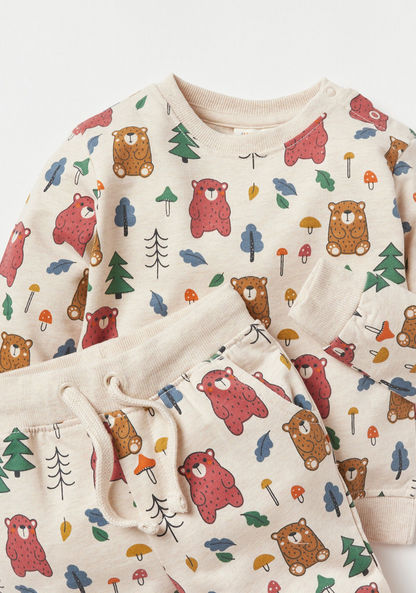 Juniors Bear Print Sweatshirt and Jog Pants Set-Clothes Sets-image-1