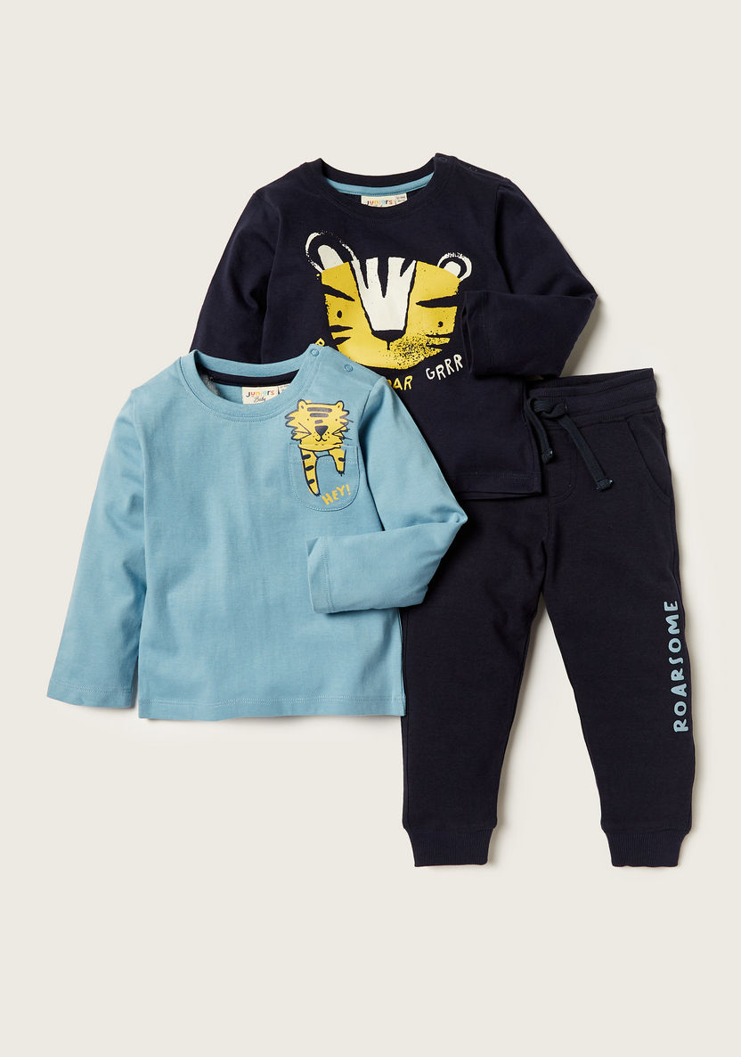 Juniors Printed Round Neck Sweatshirt and Joggers Set-Clothes Sets-image-0
