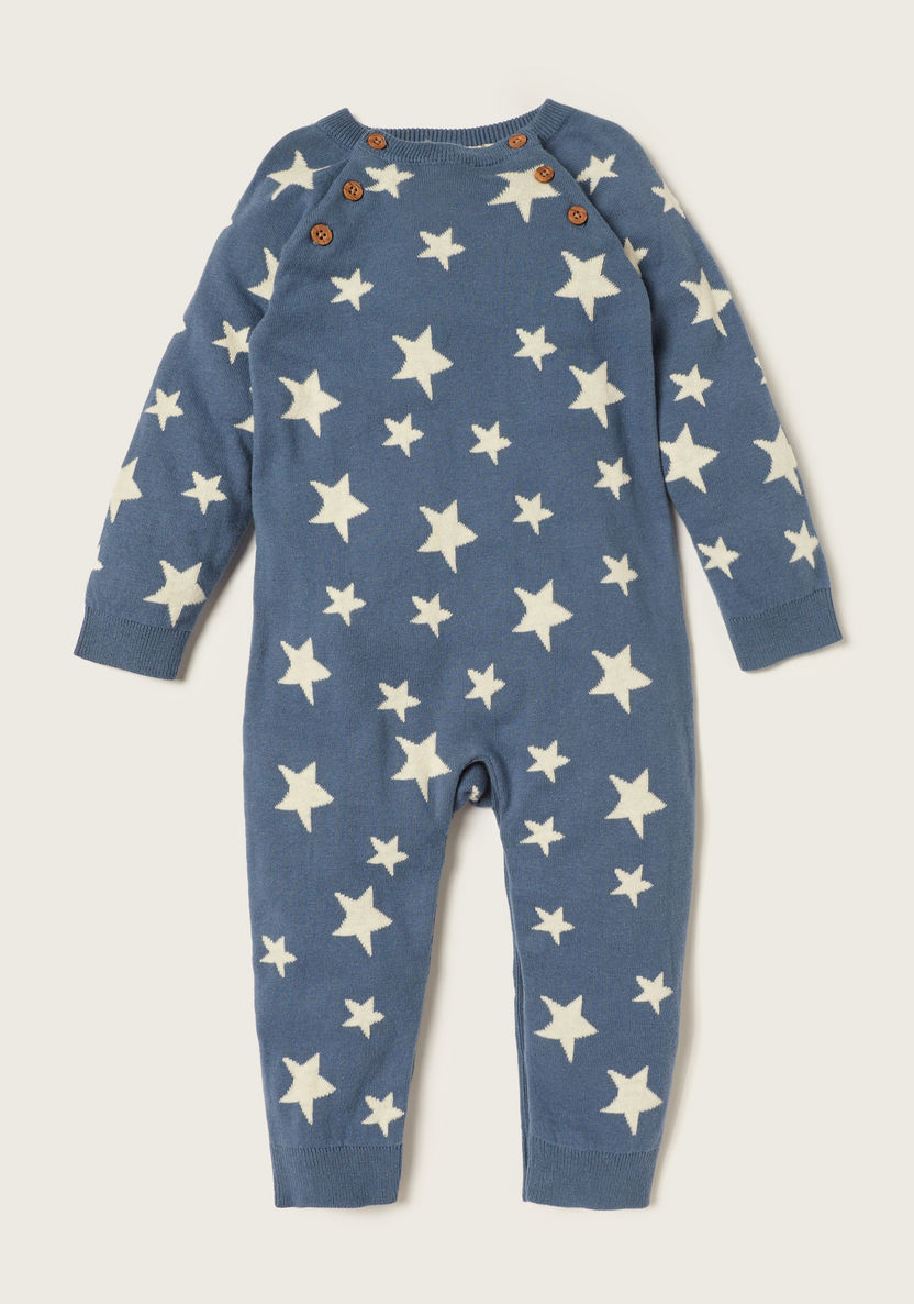 Juniors Star Print Romper with Long Sleeves-Rompers, Dungarees & Jumpsuits-image-0
