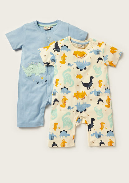 Juniors Dino Print Romper with Crew Neck and Short Sleeves