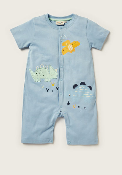 Juniors Dino Print Romper with Crew Neck and Short Sleeves