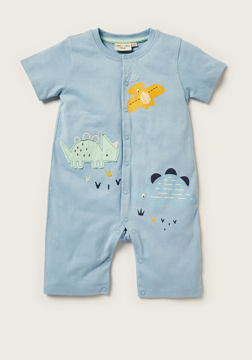 Juniors Dino Print Romper with Crew Neck and Short Sleeves-Rompers, Dungarees & Jumpsuits-image-1