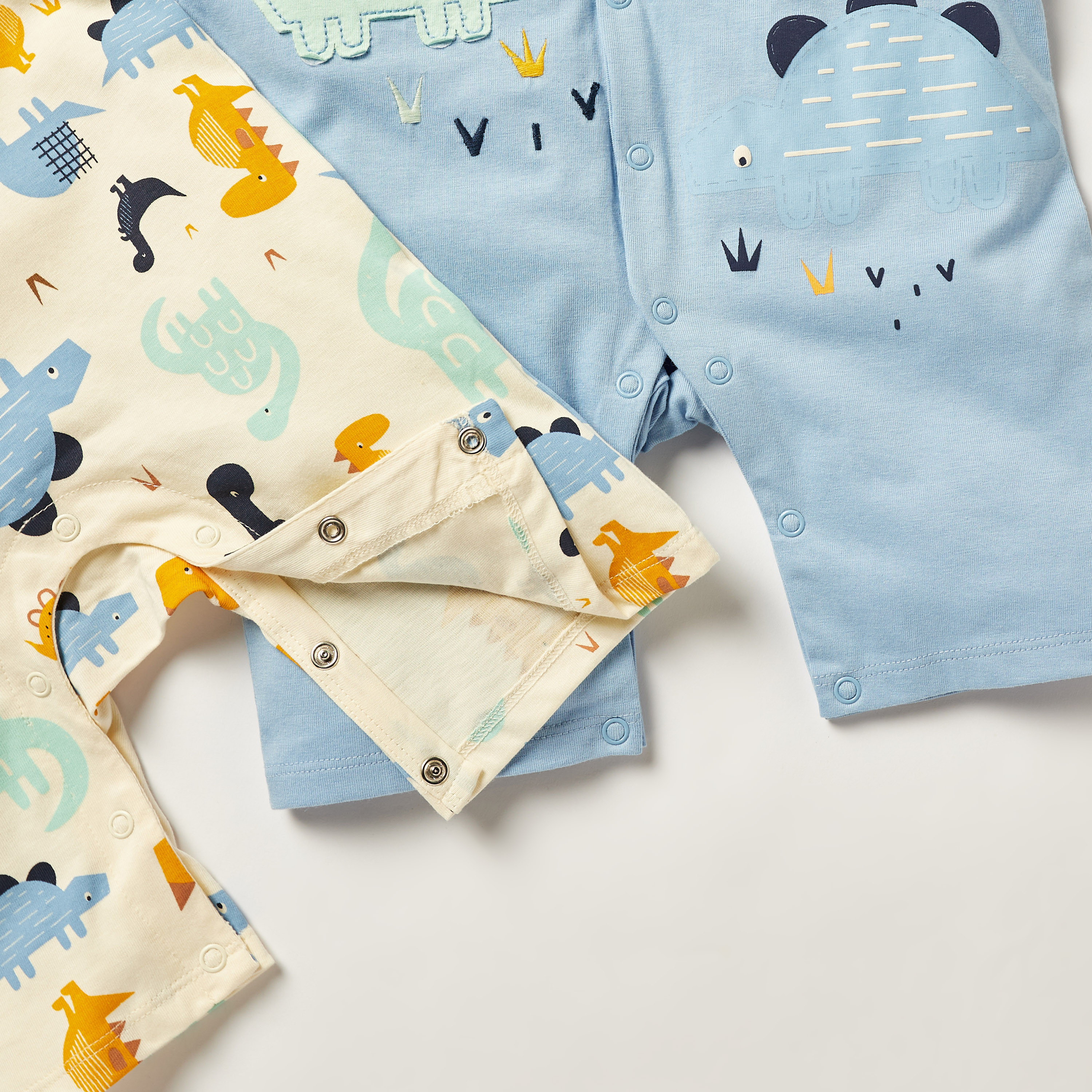 Juniors Dino Print Romper with Crew Neck and Short Sleeves-baby-boys-clothing-winterwear-rompers-image-5