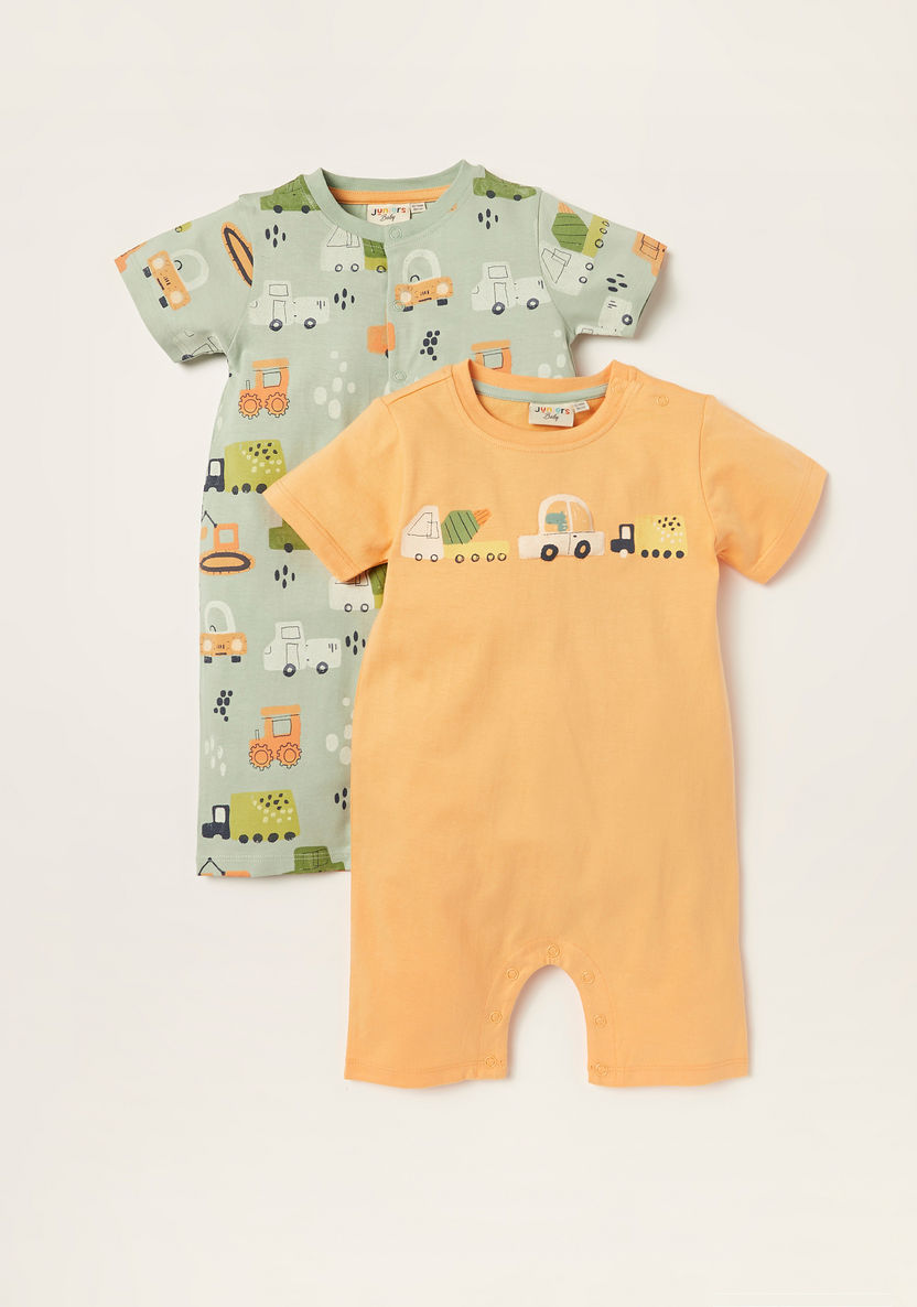 Juniors Printed Romper with Short Sleeves - Set of 2-Rompers, Dungarees & Jumpsuits-image-0