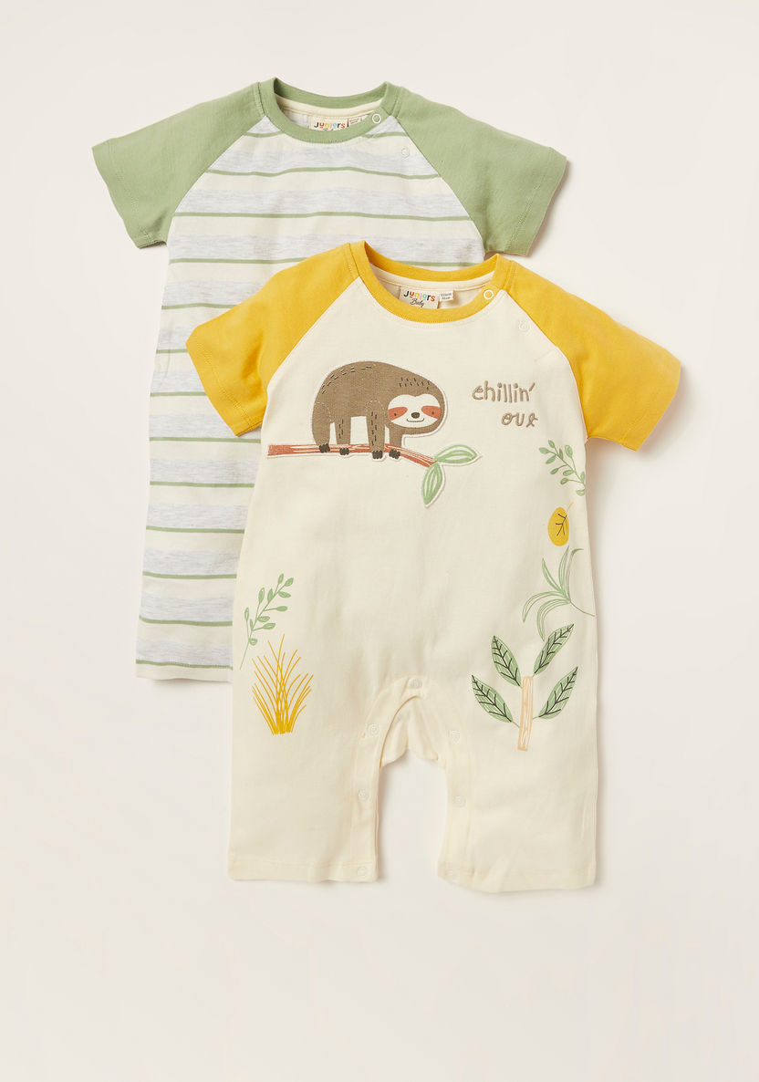 Juniors Printed Romper with Short Sleeves - Set of 2-Rompers, Dungarees & Jumpsuits-image-0