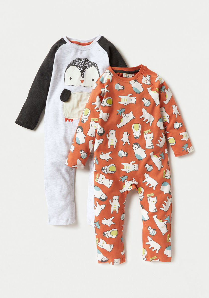 Juniors Printed Romper with Long Sleeves - Set of 2-Rompers, Dungarees & Jumpsuits-image-0