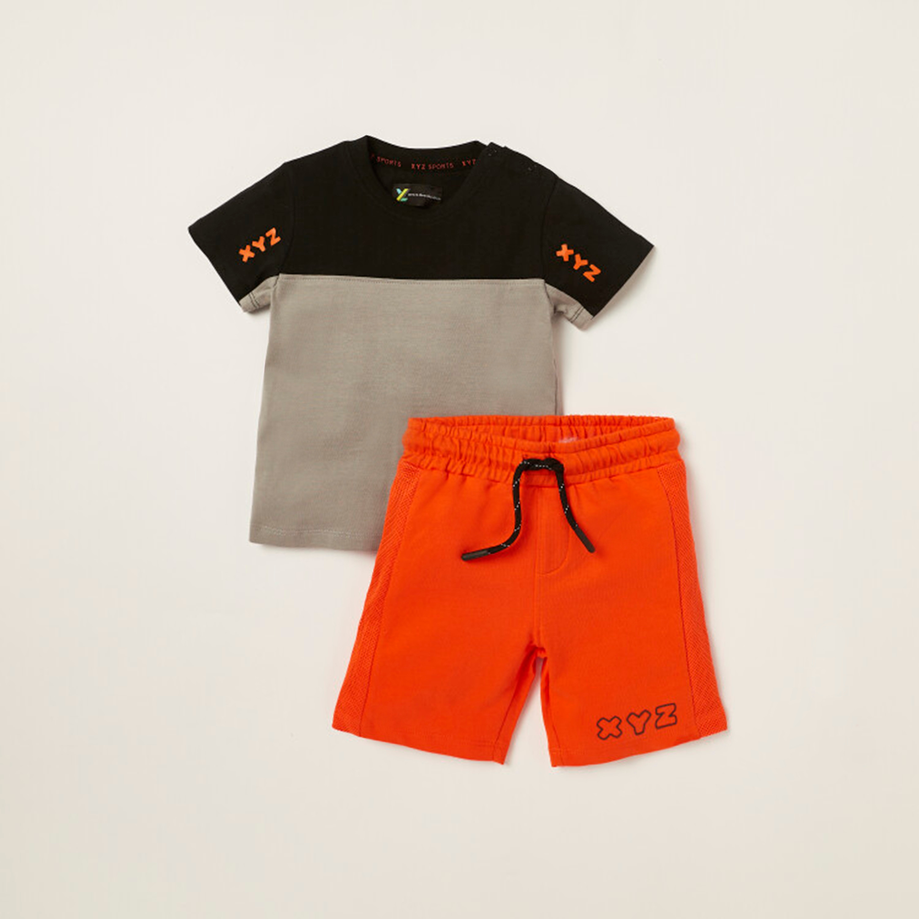 XYZ Cut and Sew Round Neck T-shirt and Shorts Set-sports-baby-clothing-sets-image-1