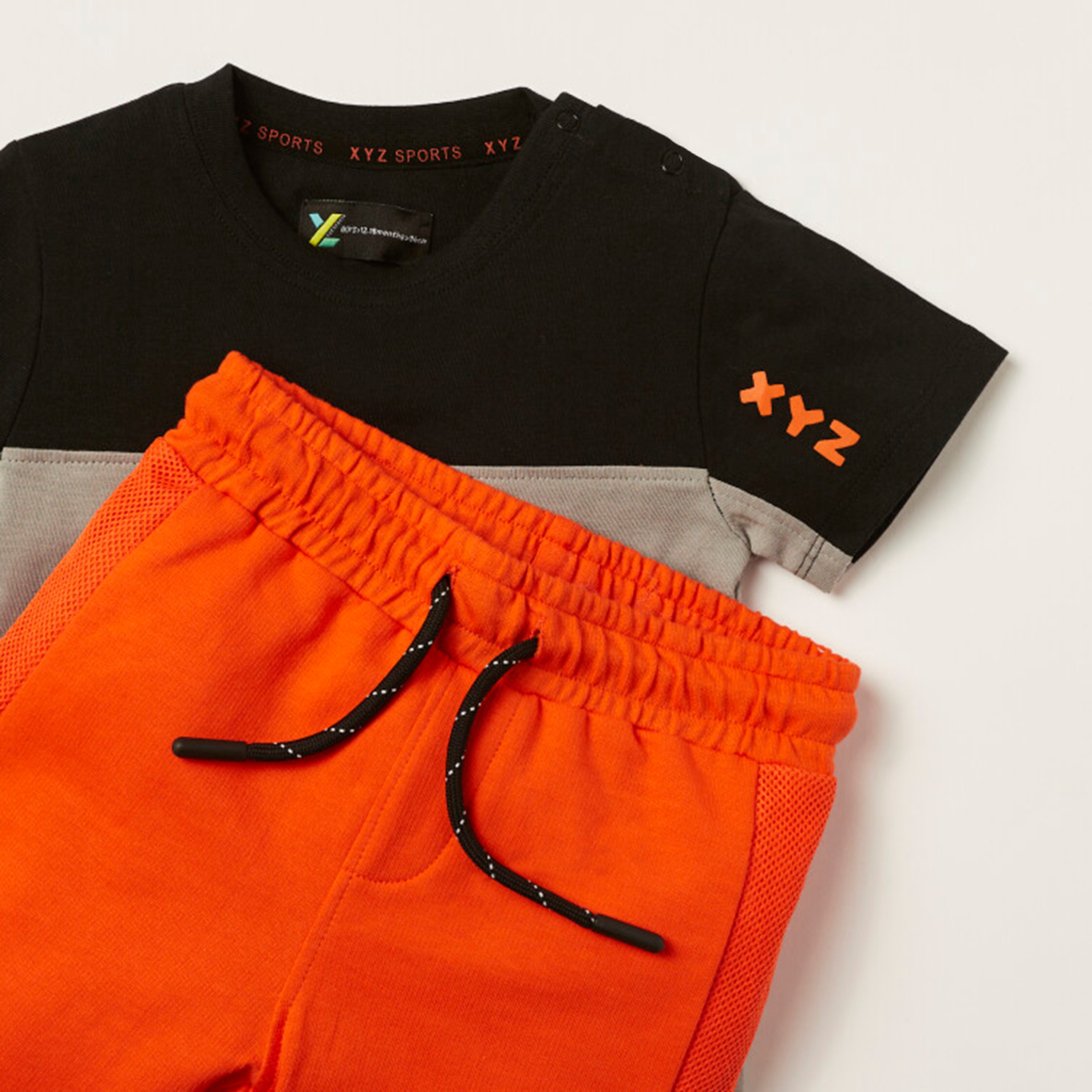XYZ Cut and Sew Round Neck T-shirt and Shorts Set-sports-baby-clothing-sets-image-4