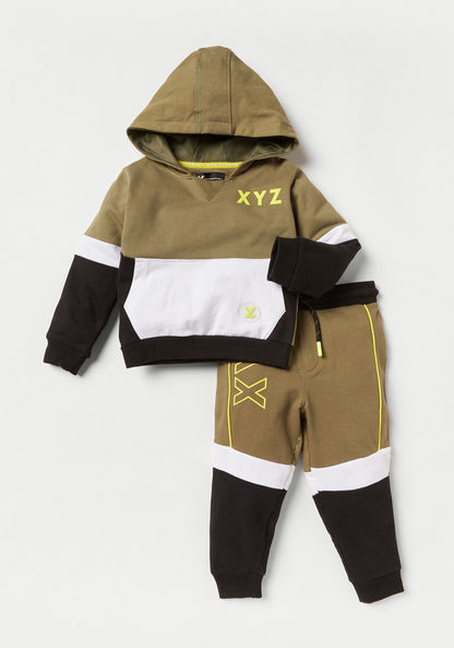 XYZ Printed Hooded Sweatshirt and Jog Pant Set-Clothes Sets-image-0