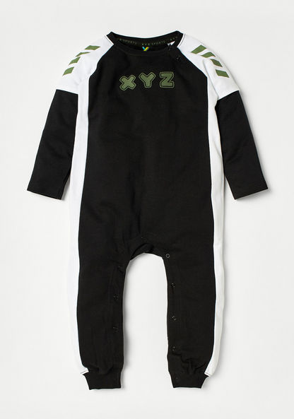 XYZ Print Romper with Round Neck and Long Sleeves-Rompers%2C Dungarees and Jumpsuits-image-0