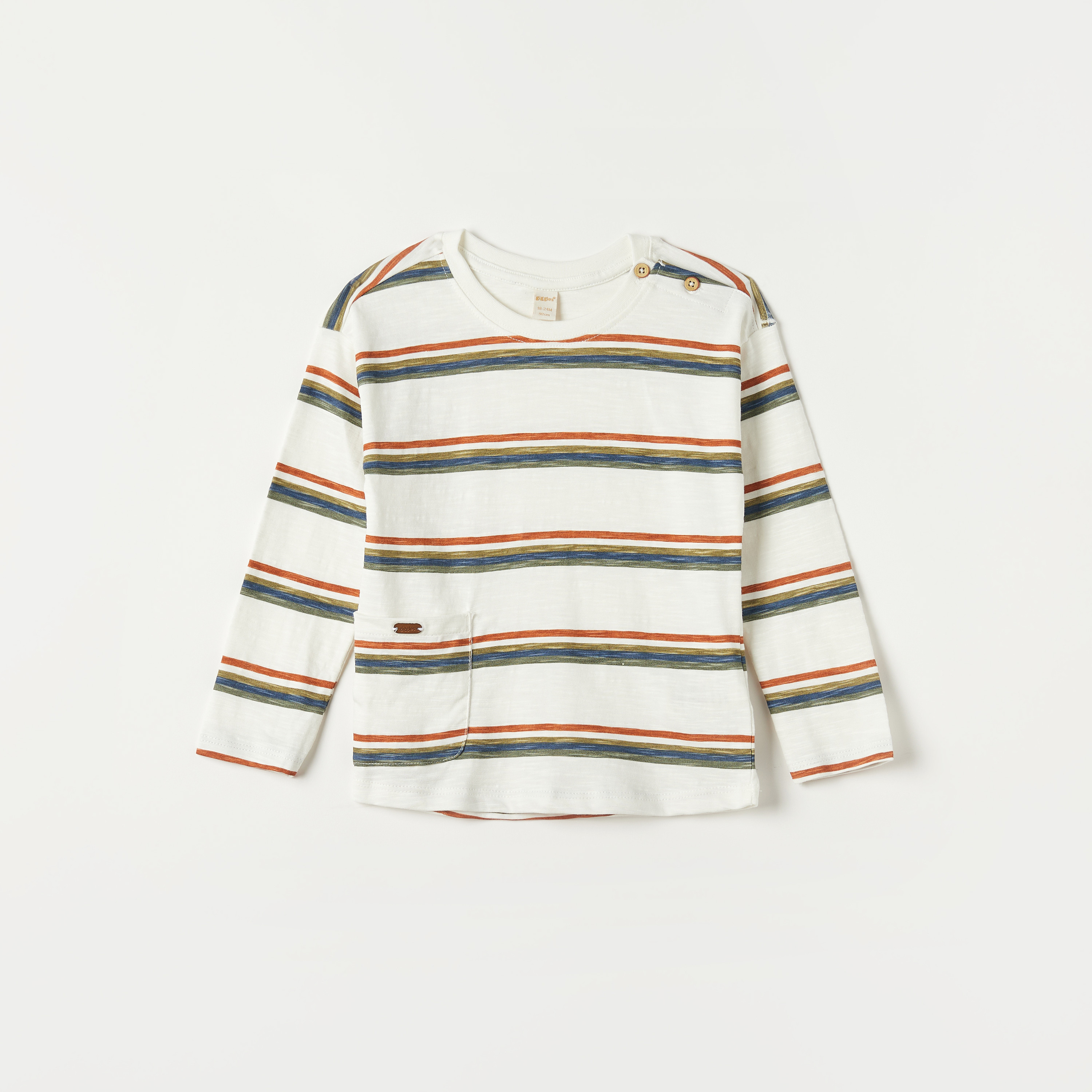 Giggles Striped T-shirt with Round Neck and Long Sleeves-baby-boys-clothing-tshirtsandpolos-image-1