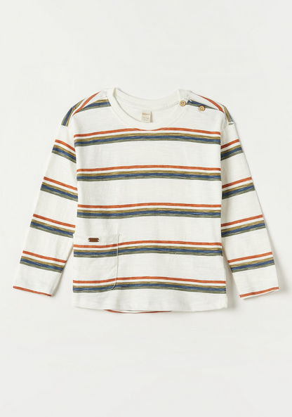 Giggles Striped T-shirt with Round Neck and Long Sleeves