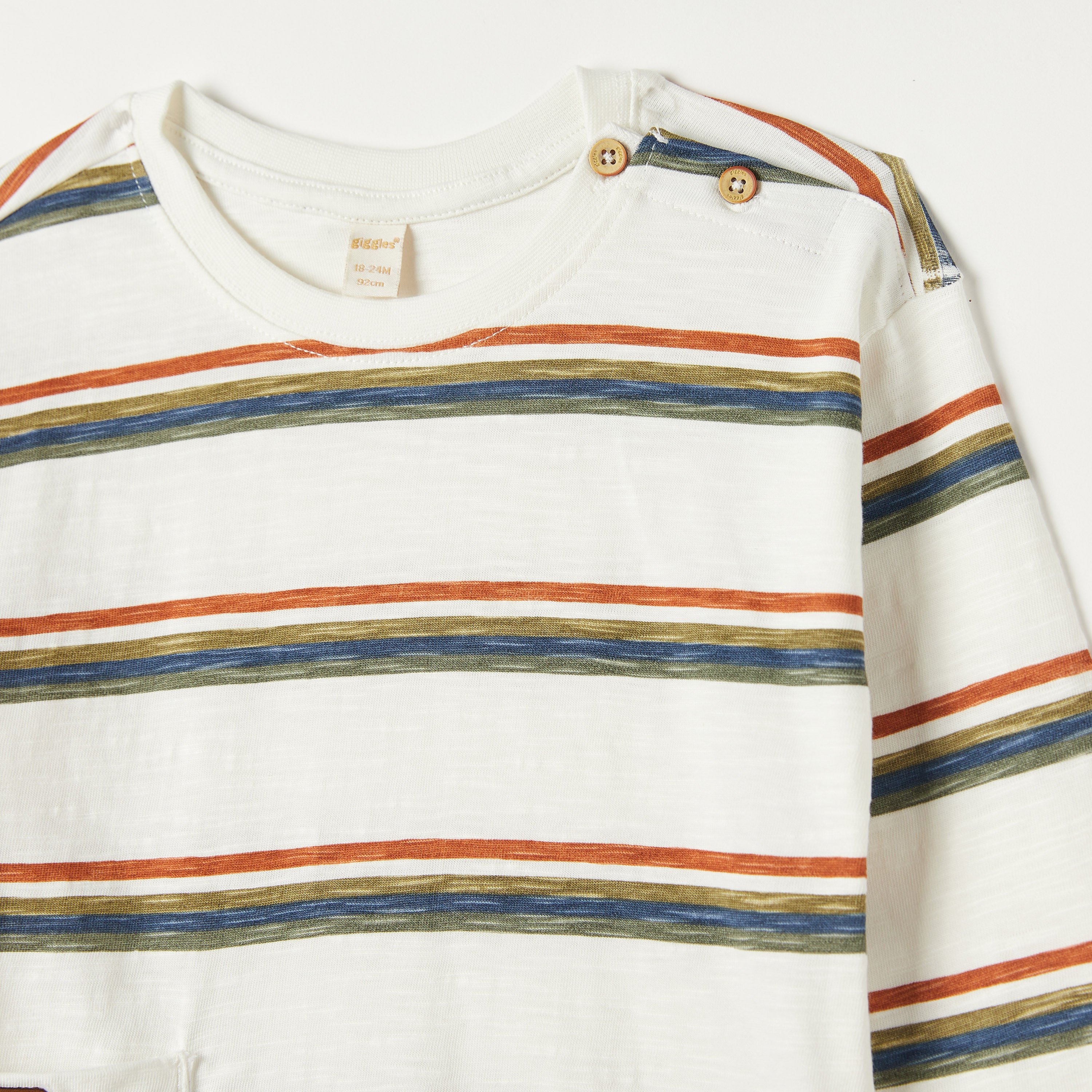 Giggles Striped T-shirt with Round Neck and Long Sleeves-baby-boys-clothing-tshirtsandpolos-image-2