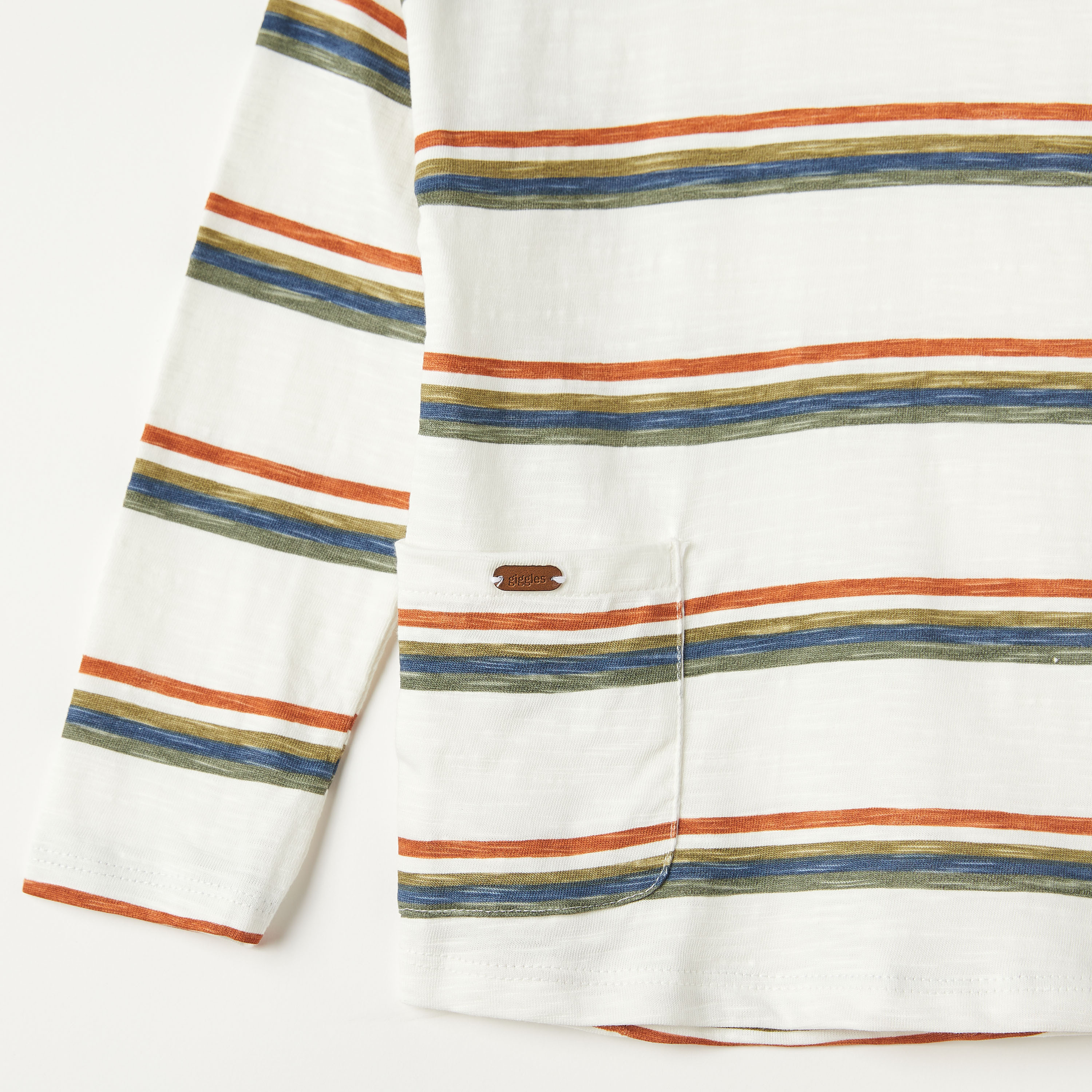 Giggles Striped T-shirt with Round Neck and Long Sleeves-baby-boys-clothing-tshirtsandpolos-image-3