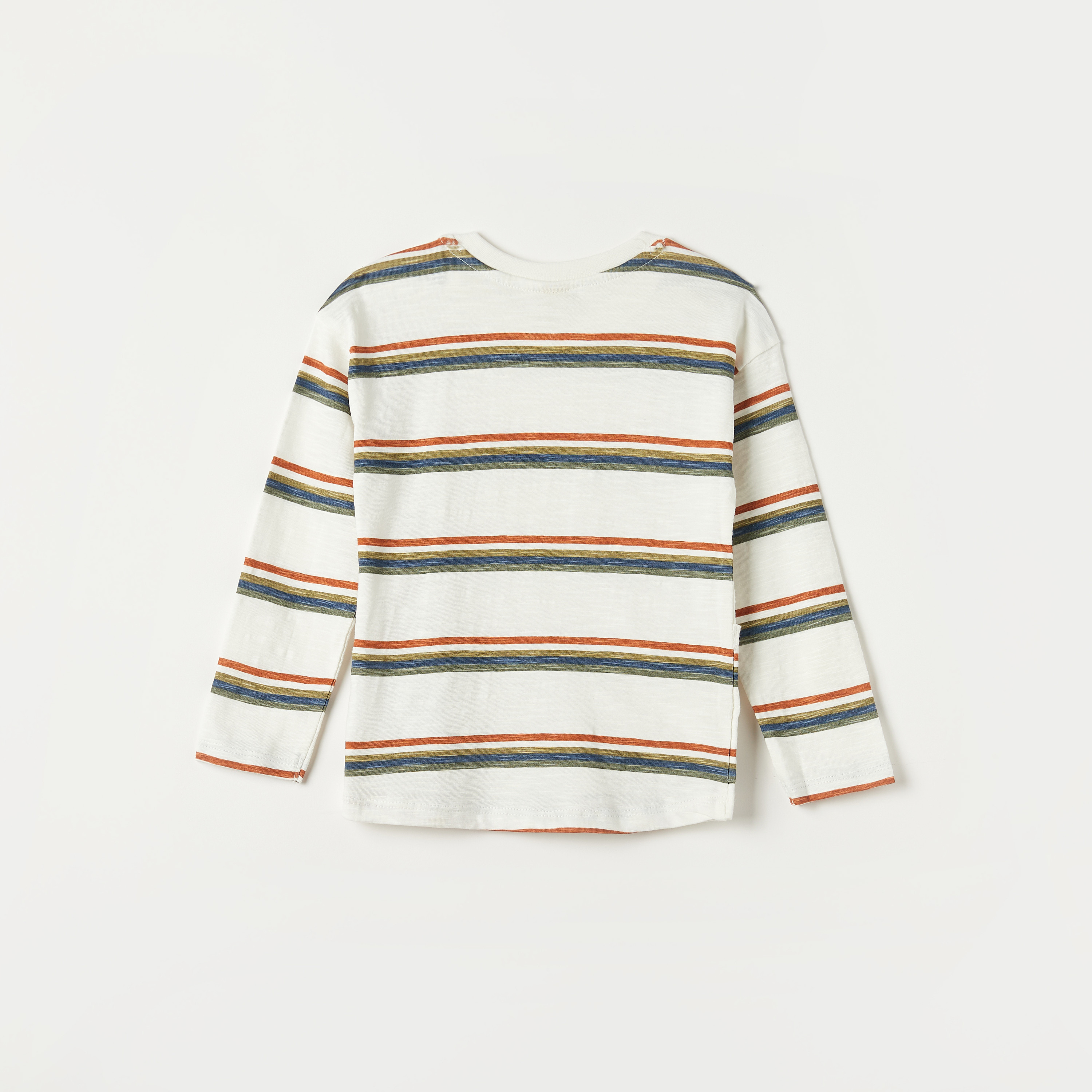 Giggles Striped T-shirt with Round Neck and Long Sleeves-baby-boys-clothing-tshirtsandpolos-image-4