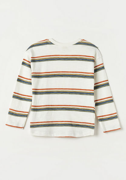 Giggles Striped T-shirt with Round Neck and Long Sleeves-T Shirts-image-3