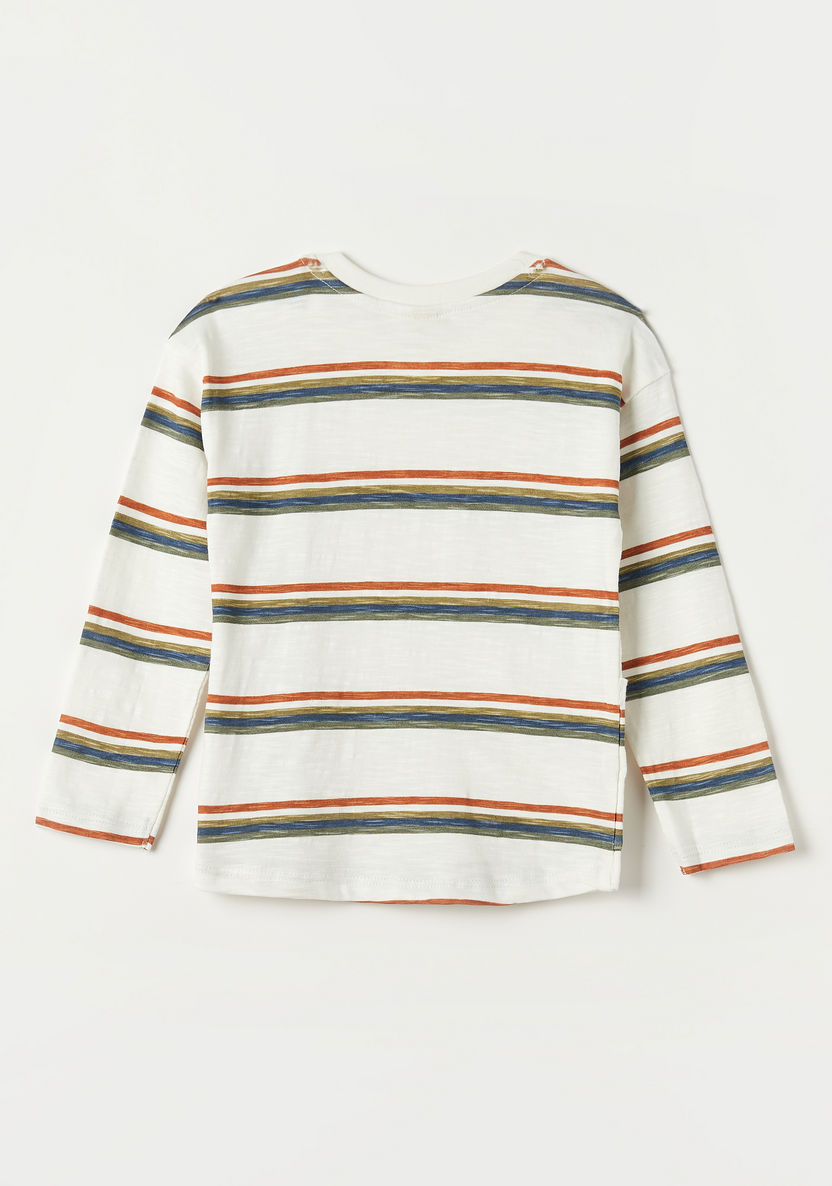 Giggles Striped T-shirt with Round Neck and Long Sleeves-T Shirts-image-3