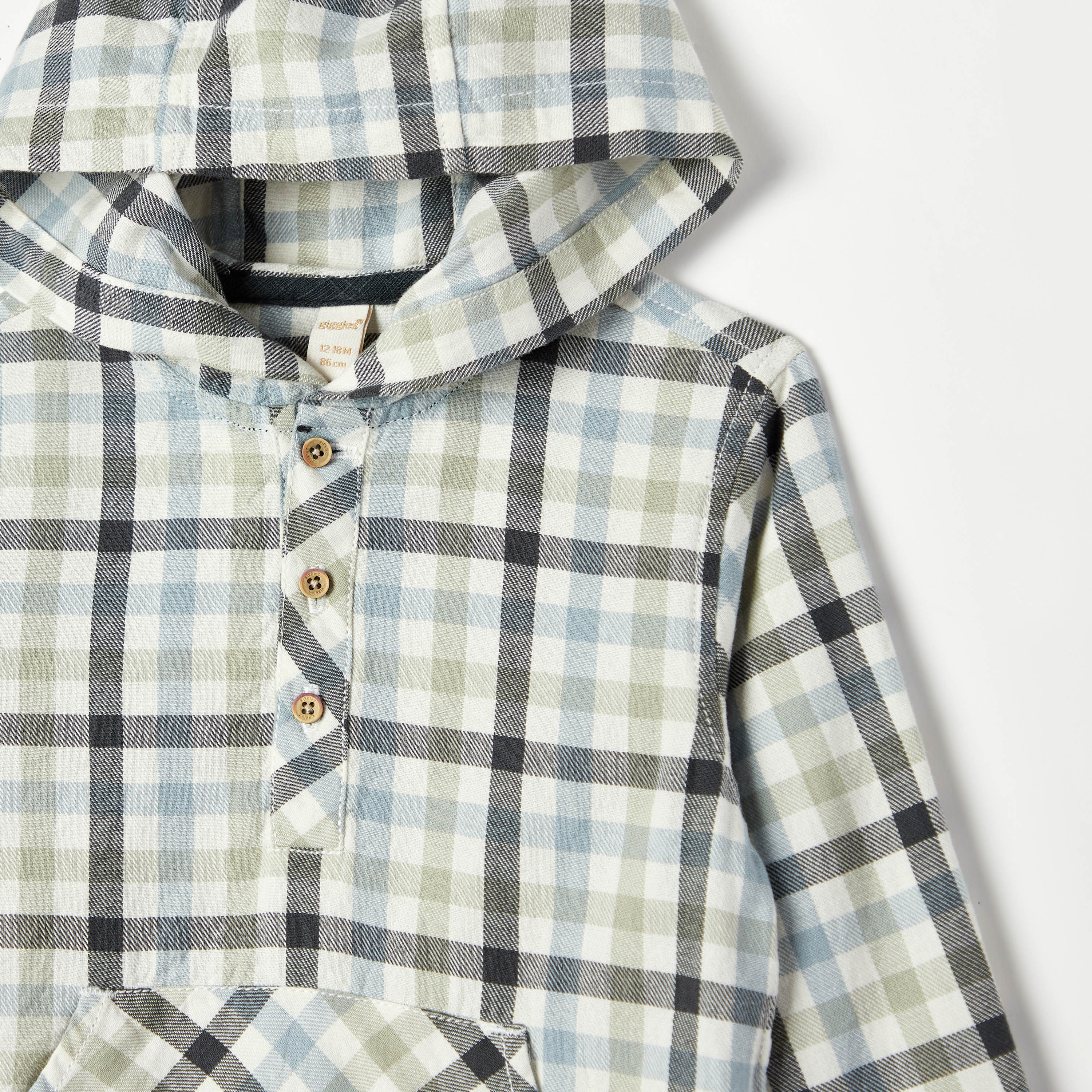 Giggles Checked Shirt with Hood and Kangaroo Pocket-baby-boys-clothing-shirts-image-2
