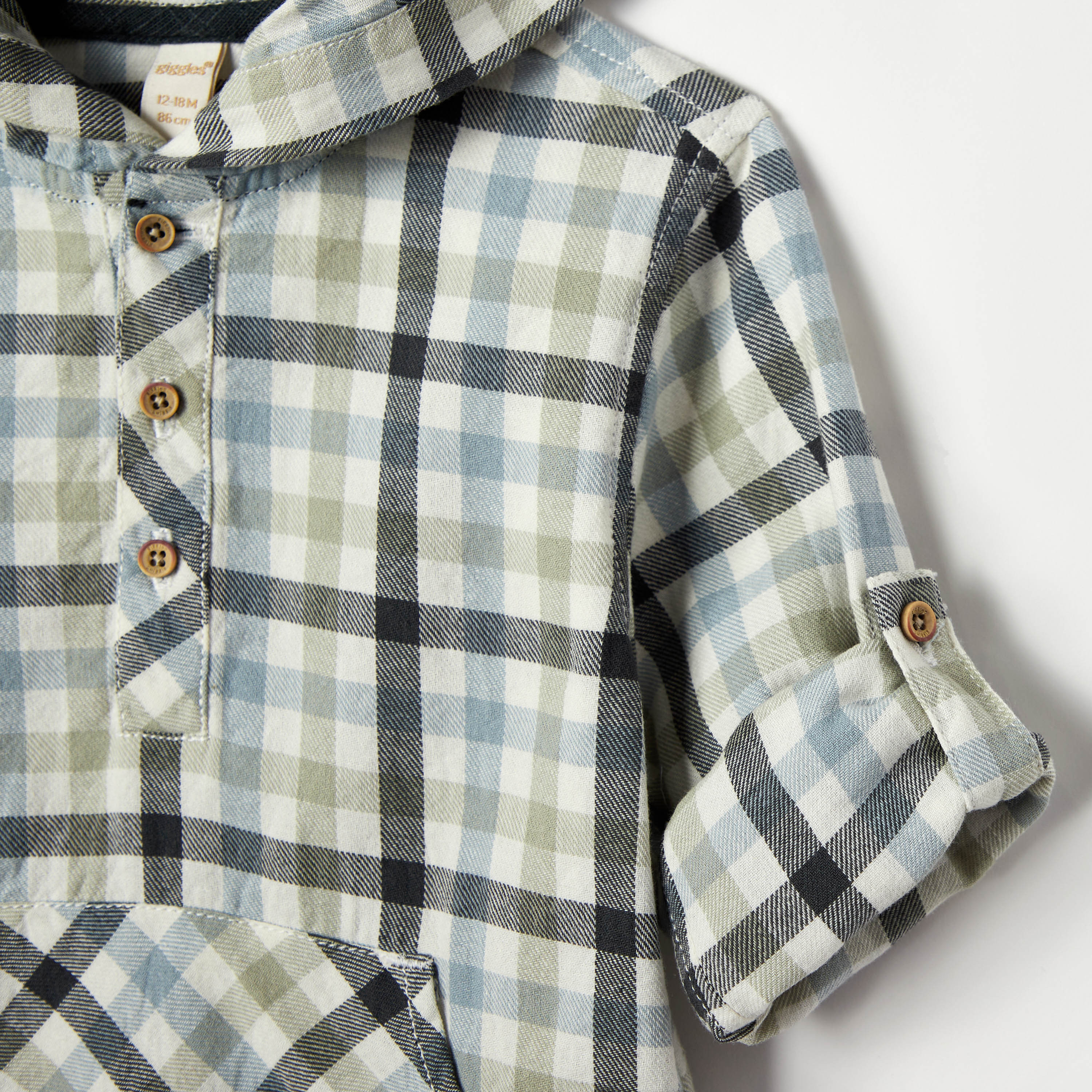 Giggles Checked Shirt with Hood and Kangaroo Pocket-baby-boys-clothing-shirts-image-3