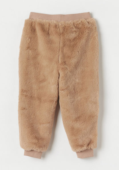 Giggles Solid Joggers with Drawstring Closure and Faux Fur Detail
