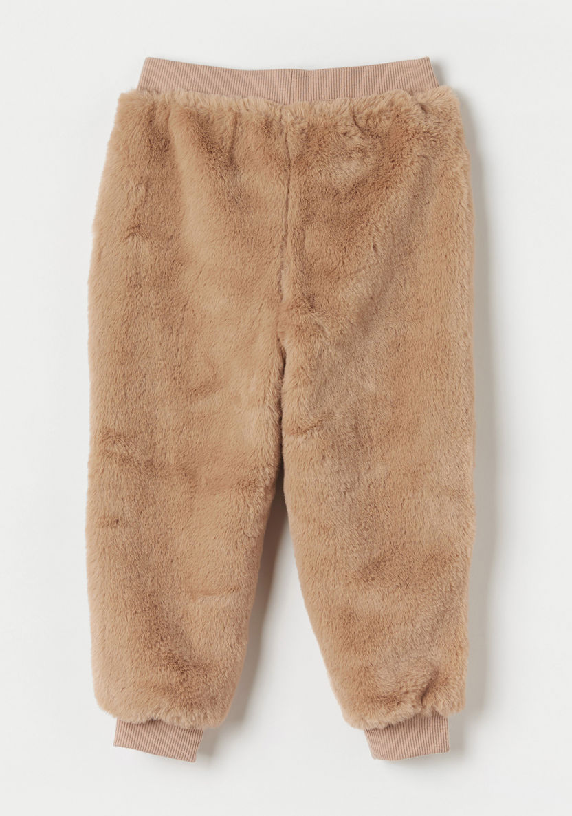 Giggles Textured Joggers with Drawstring Closure and Faux Fur Detail-Joggers-image-3