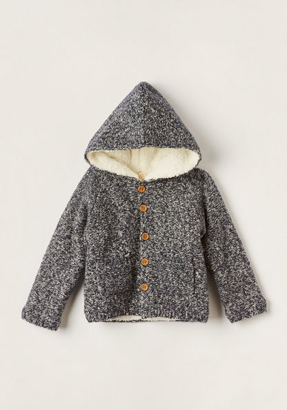 Giggles Textured Cardigan with Hood and Button Closure