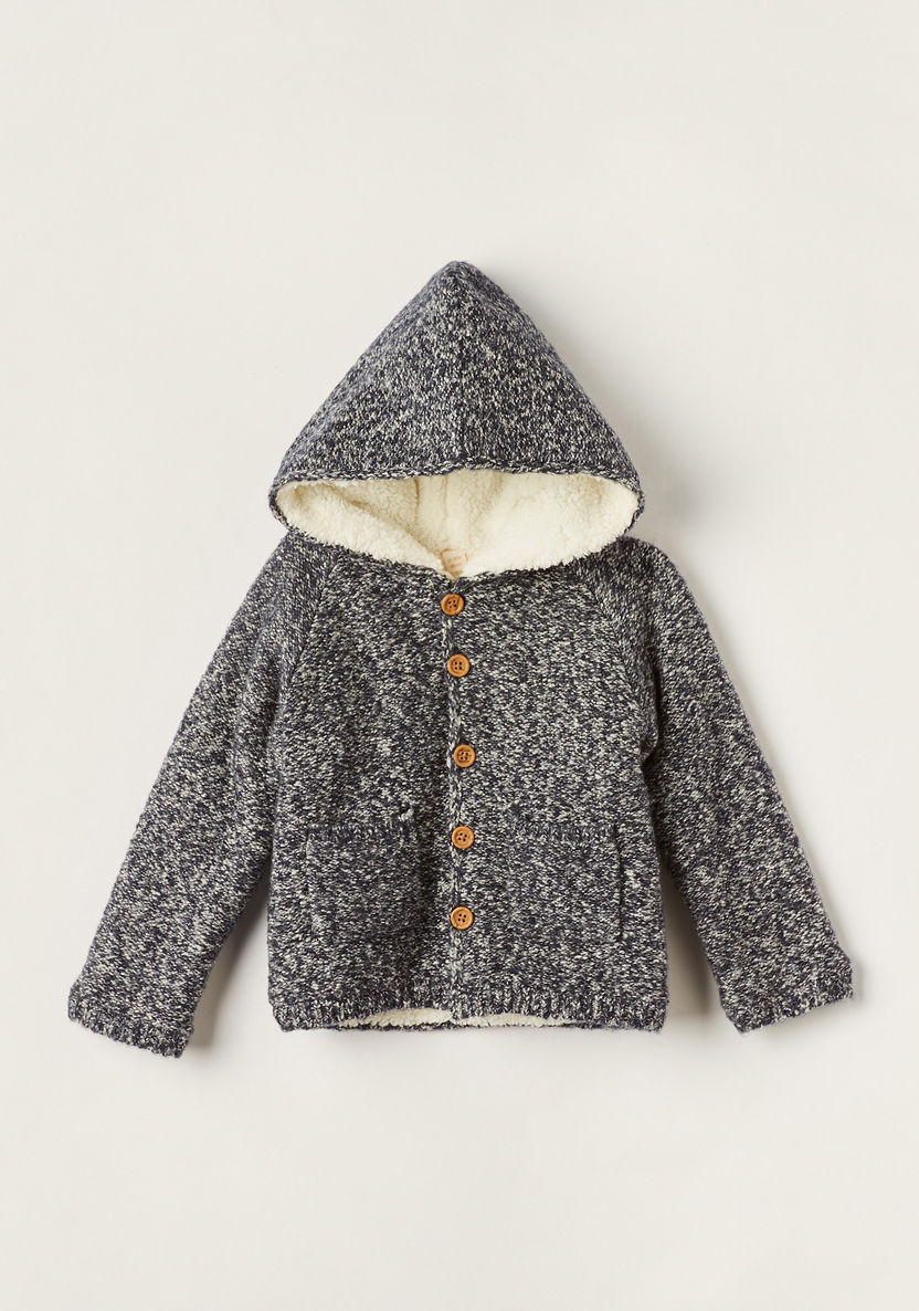 Giggles Textured Cardigan with Hood and Button Closure-Sweaters and Cardigans-image-0