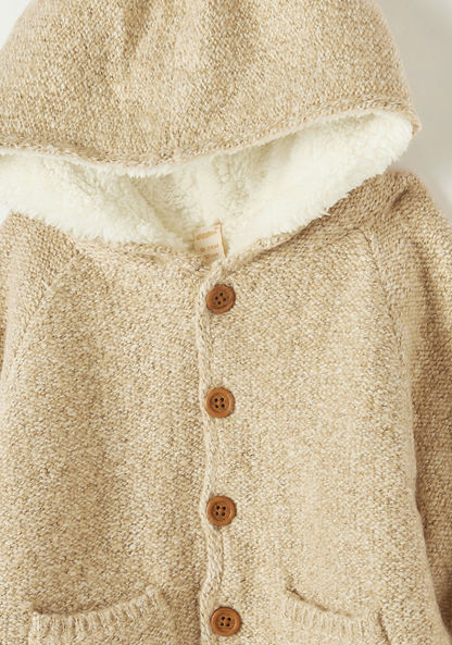 Giggles Textured Sweater with Hood and Button Closure