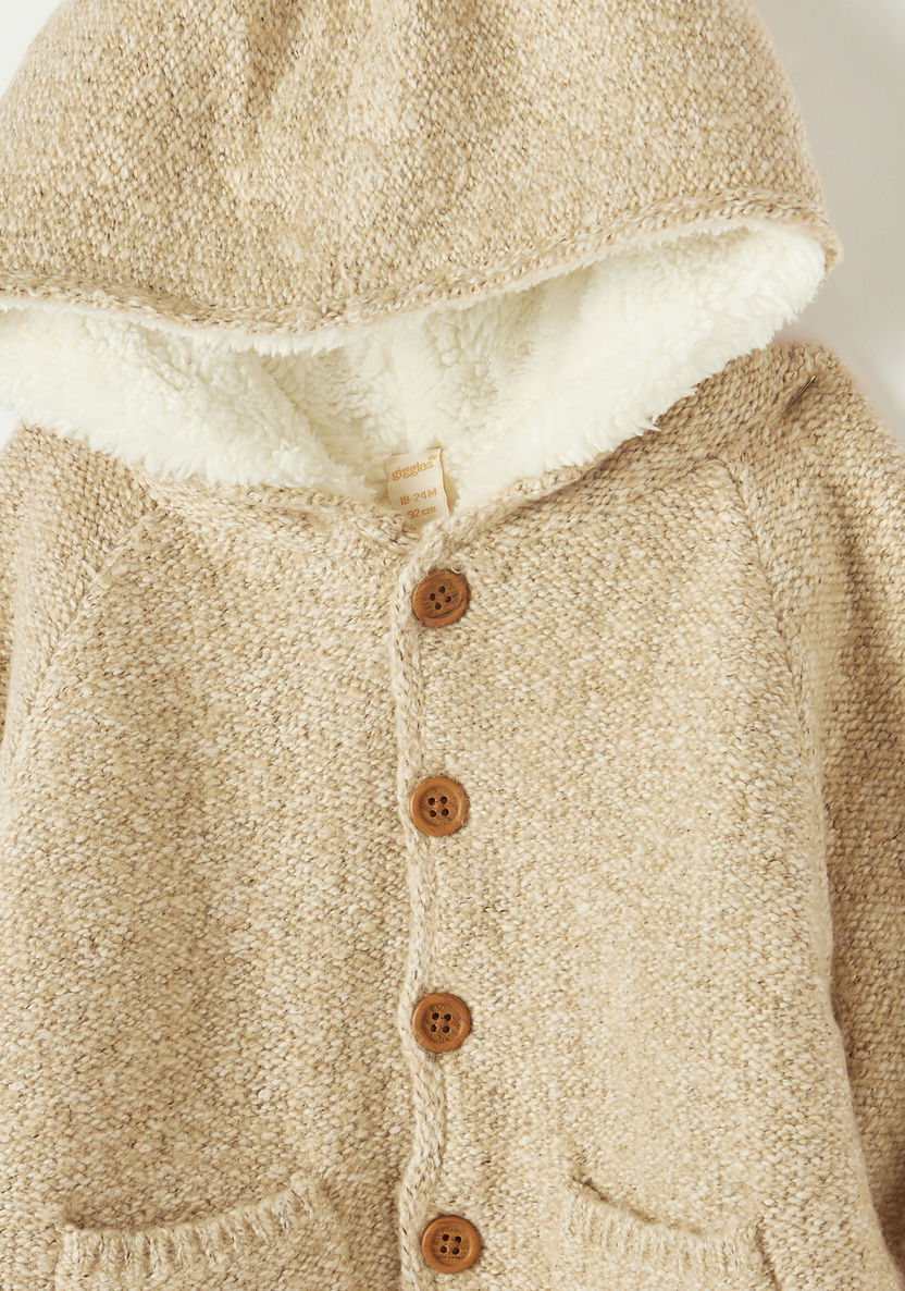 Giggles Textured Sweater with Hood and Button Closure-Sweaters and Cardigans-image-1