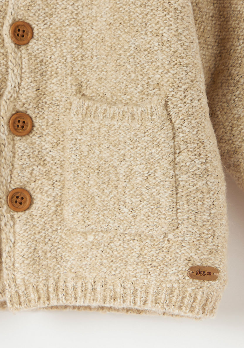 Giggles Textured Sweater with Hood and Button Closure-Sweaters and Cardigans-image-2