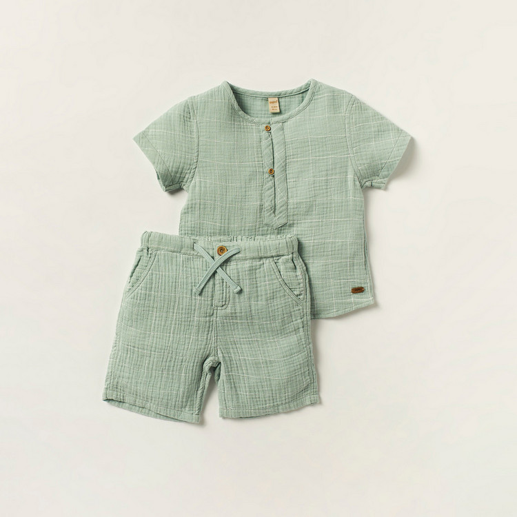 Giggles Textured Henley Neck Shirt and Shorts Set