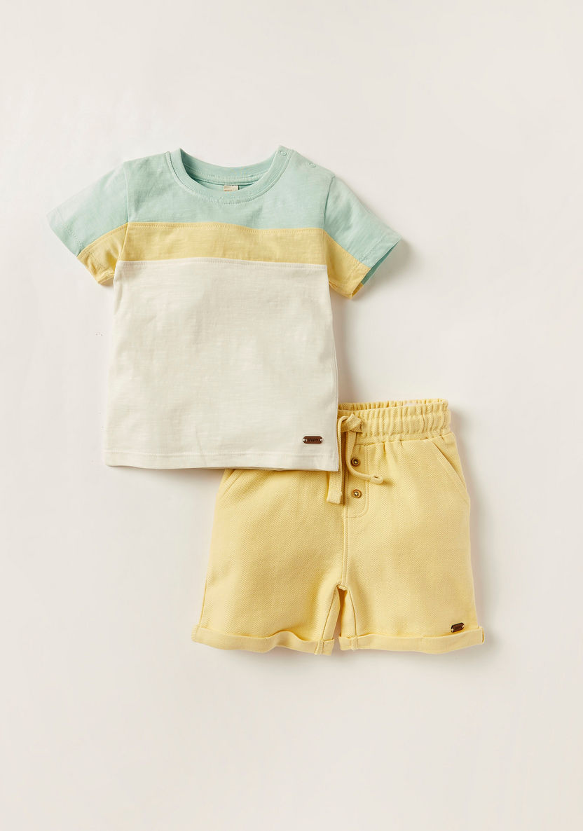 Giggles Colourblock Crew Neck T-shirt and Solid Shorts Set-Clothes Sets-image-0