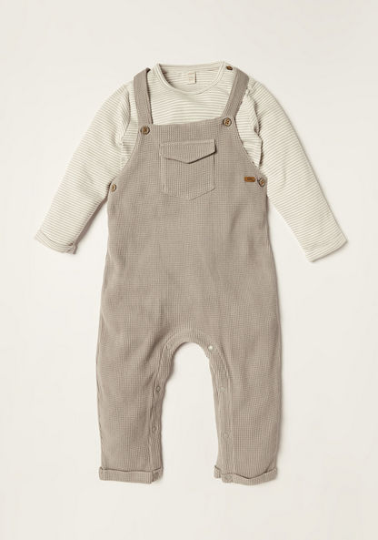 Giggles Textured Dungaree and Long Sleeve T-shirt Set