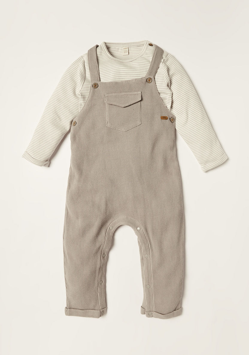 Giggles Textured Dungaree and Long Sleeve T-shirt Set-Clothes Sets-image-0