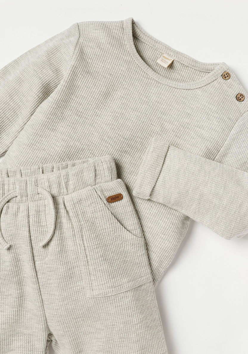Giggles Textured Sweatshirt and Jog Pant Set-Clothes Sets-image-3