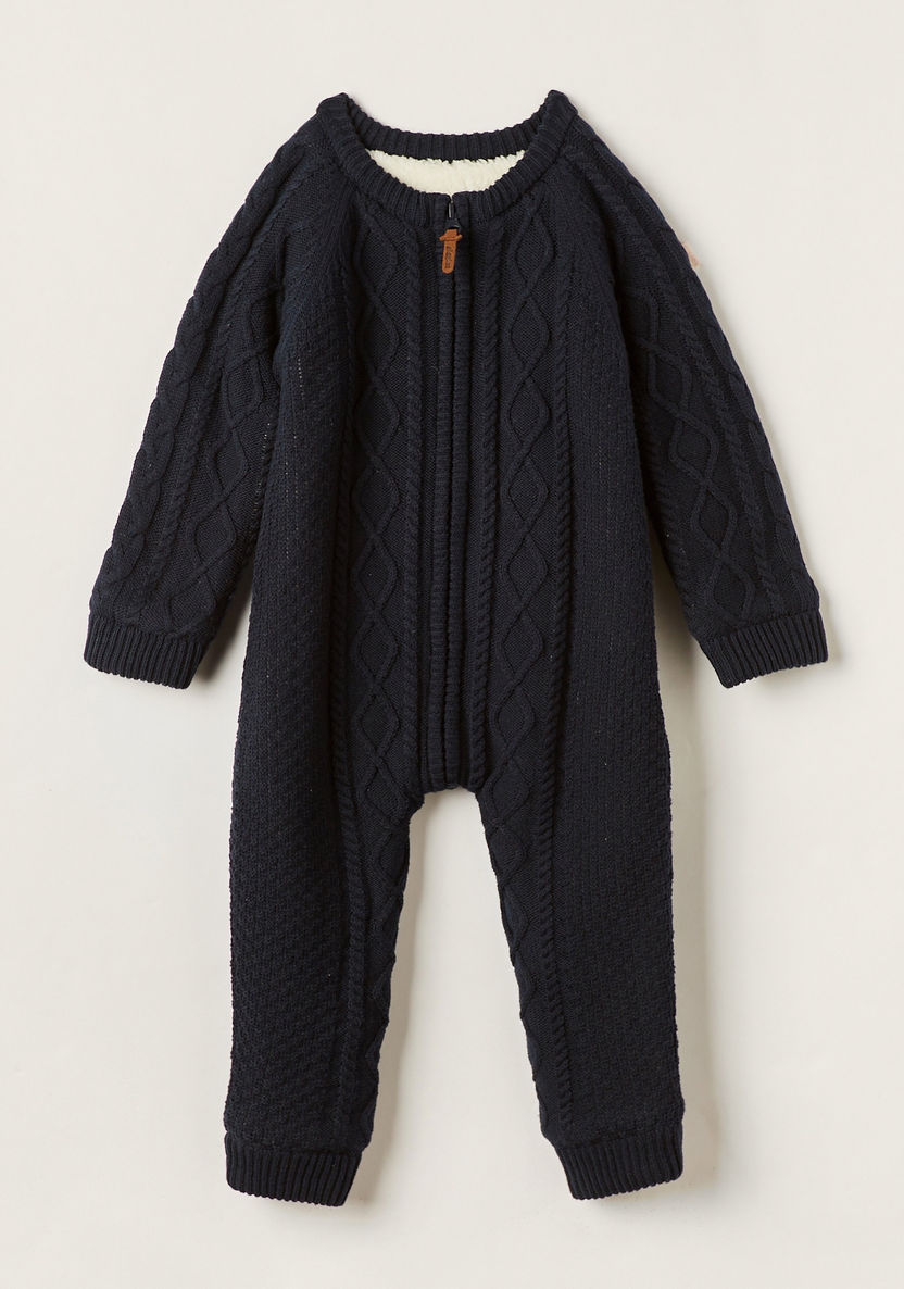 Giggles Textured Romper with Long Sleeves and Zip Closure-Rompers, Dungarees & Jumpsuits-image-0