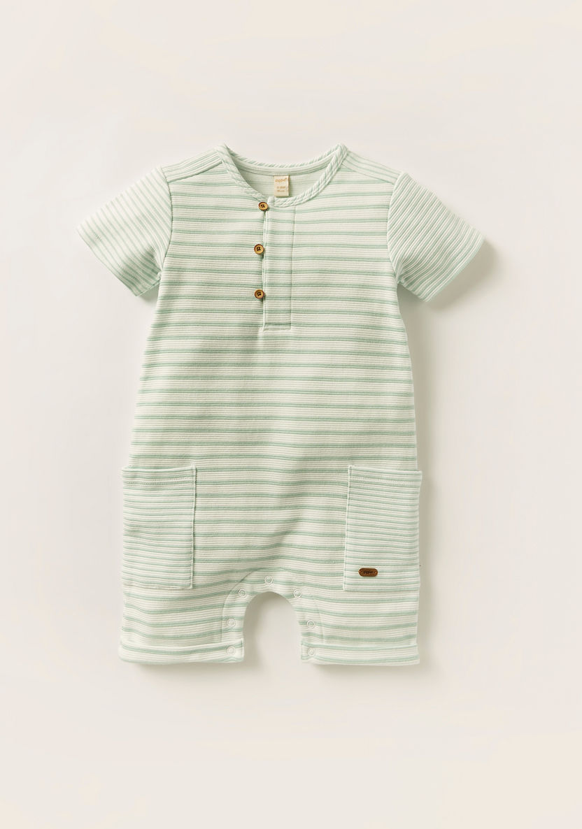 Giggles Striped Romper with Short Sleeves-Rompers%2C Dungarees and Jumpsuits-image-0