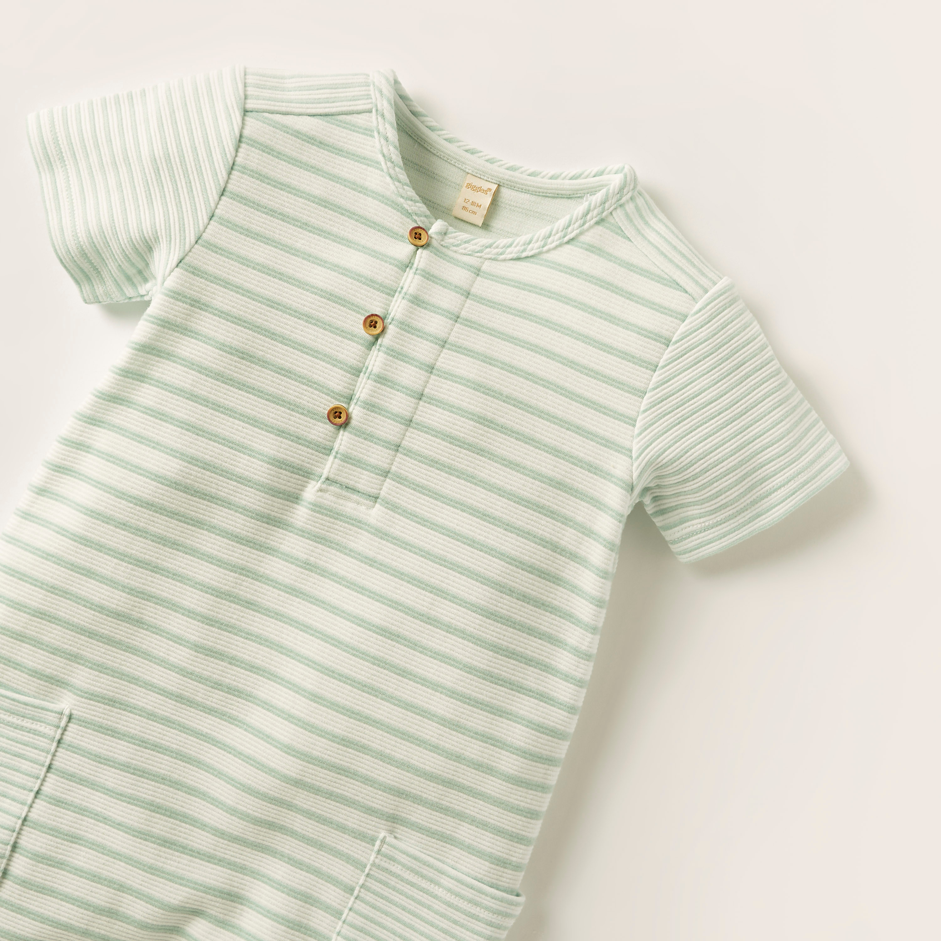 Giggles Striped Romper with Short Sleeves-baby-boys-clothing-winterwear-rompers-image-2