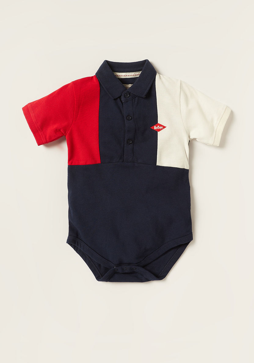 Lee Cooper Cut and Sew Bodysuit with Spread Collar and Short Sleeves-T Shirts-image-0