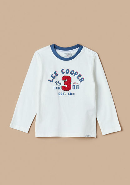 Lee Cooper Printed T-shirt with Crew Neck and Long Sleeves