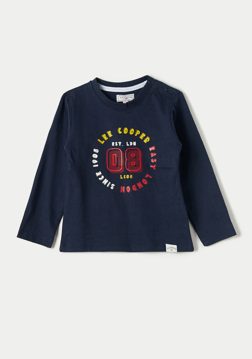 Lee Cooper Printed Crew Neck T-shirt with Long Sleeves-T Shirts-image-0