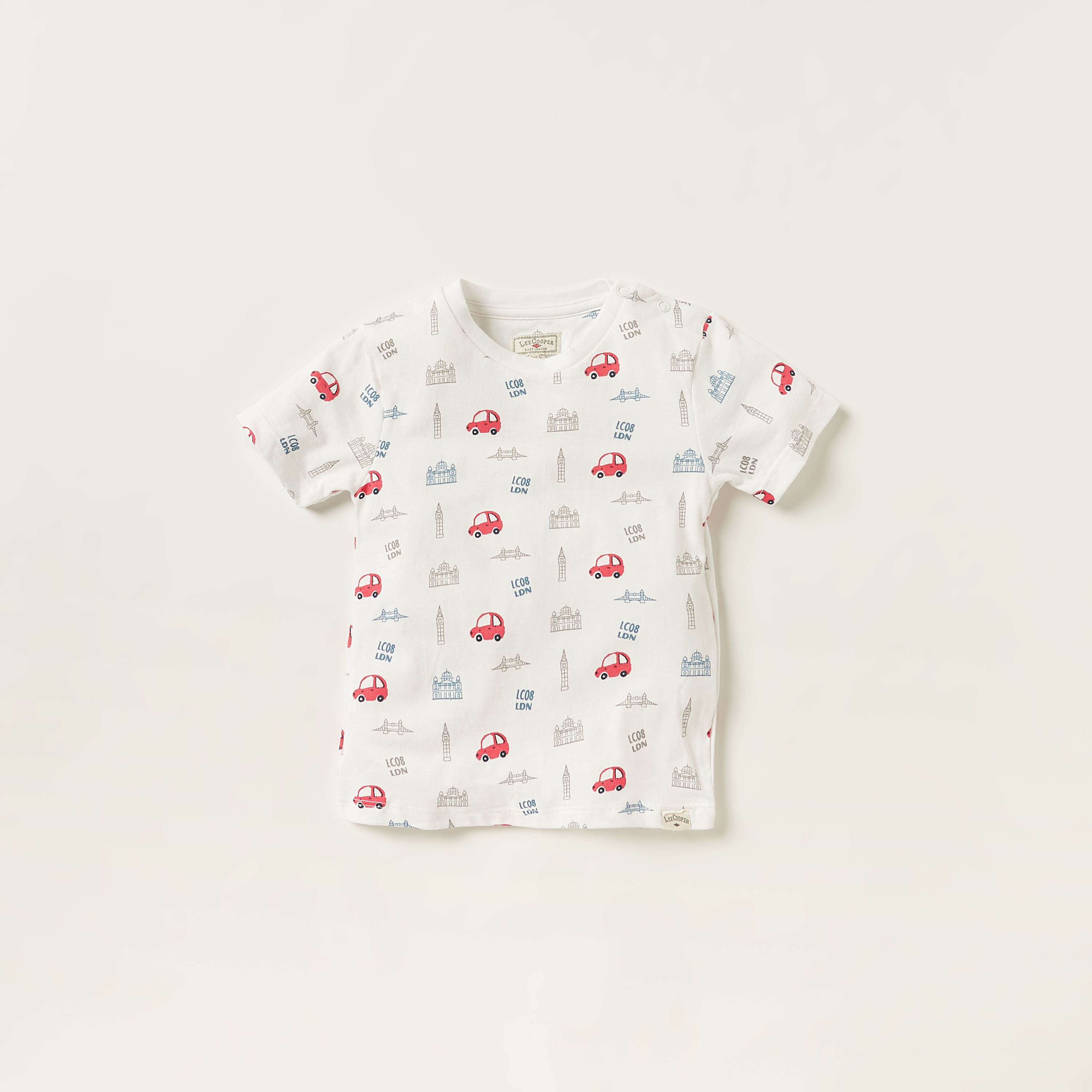 Lee Cooper Printed Round Neck T-shirt and Denim Dungarees Set-baby-boys-clothing-setsandcoords-image-3