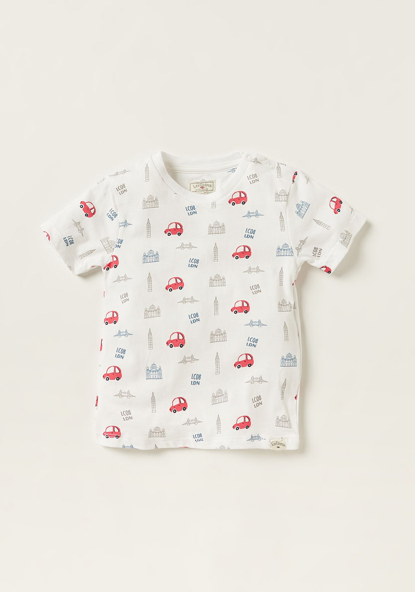 Lee Cooper Printed Round Neck T-shirt and Denim Dungarees Set-Clothes Sets-image-2