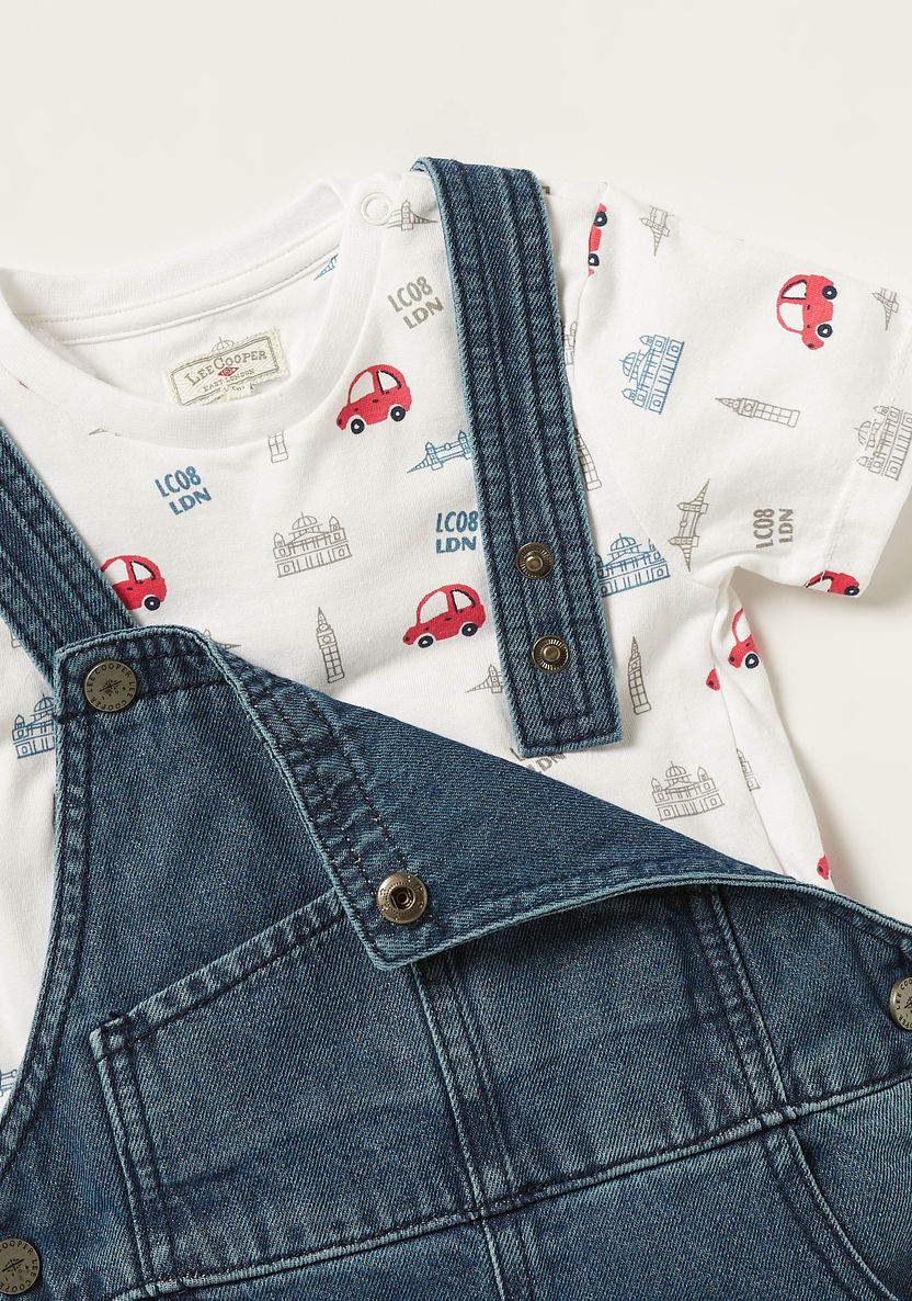Lee Cooper Printed Round Neck T-shirt and Denim Dungarees Set-Clothes Sets-image-3